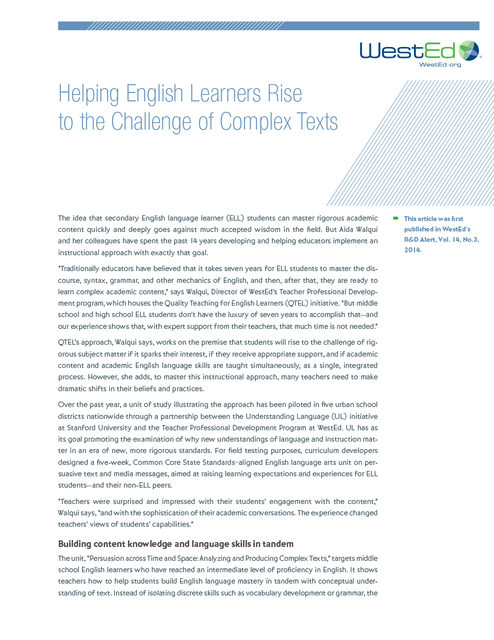 Helping English Learners Rise to the Challenge of Complex Texts