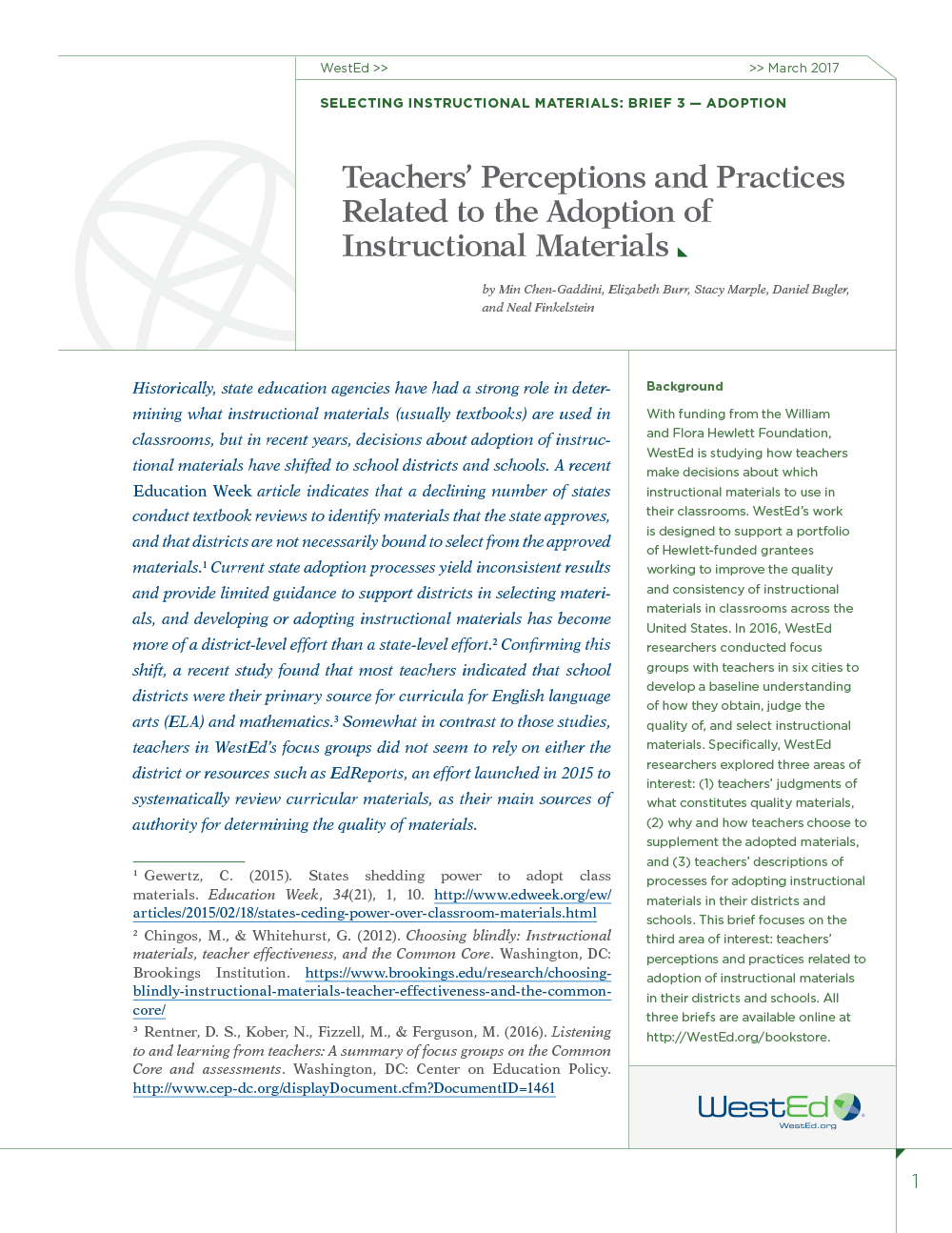 Teachers' Perceptions and Practices Related to the Adoption of 