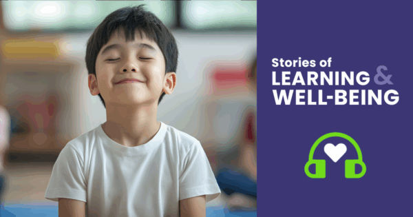 An elementary school student meditating.
