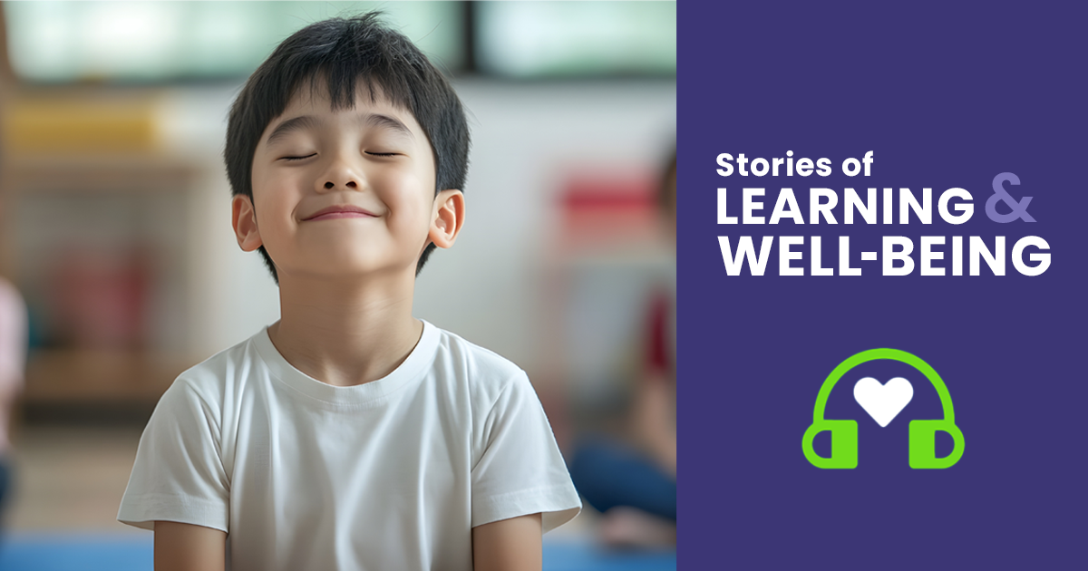 An elementary school student meditating.