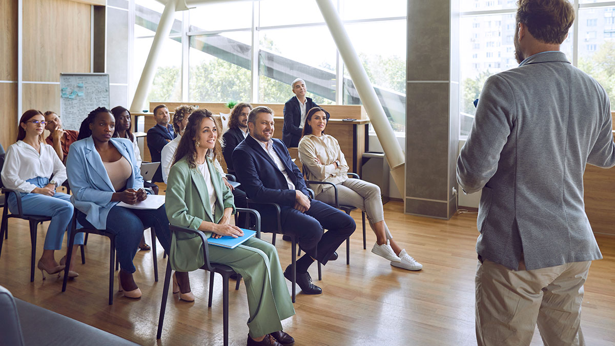 Teachers listening to a presentation