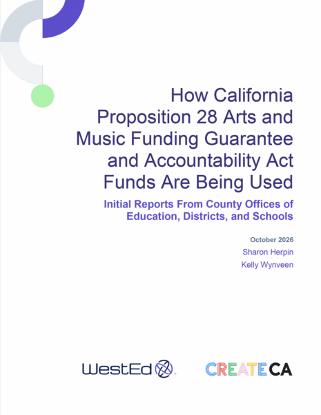Cover of the WestEd and CREATE CA report "How California Proposition 28 Arts and Music Funding Guarantee and Accountability Act Funds Are Being Used: Initial Reports From County Offices of Education, Districts, and Schools."